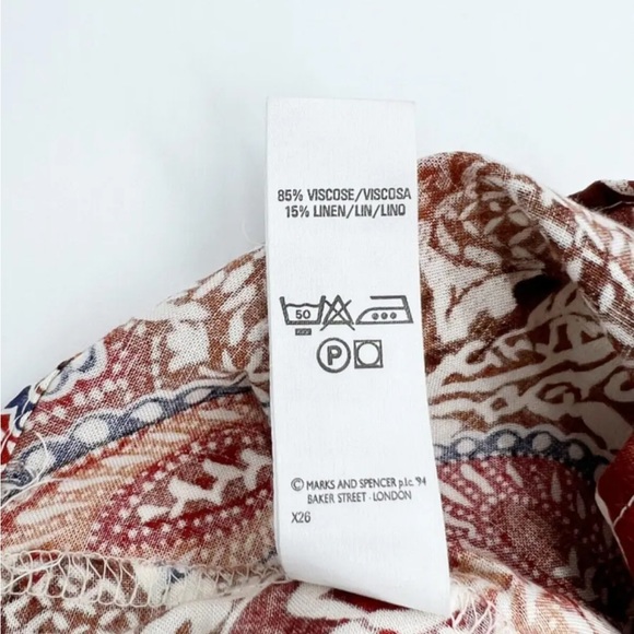 Vintage St Michael Brown & Red Paisley Print Short Sleeve Boxy Shirt UK 16 - Picture 6 of 6